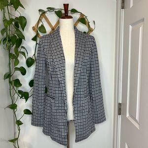 BAGATELLE Black White Teal Herringbone Open Blazer
